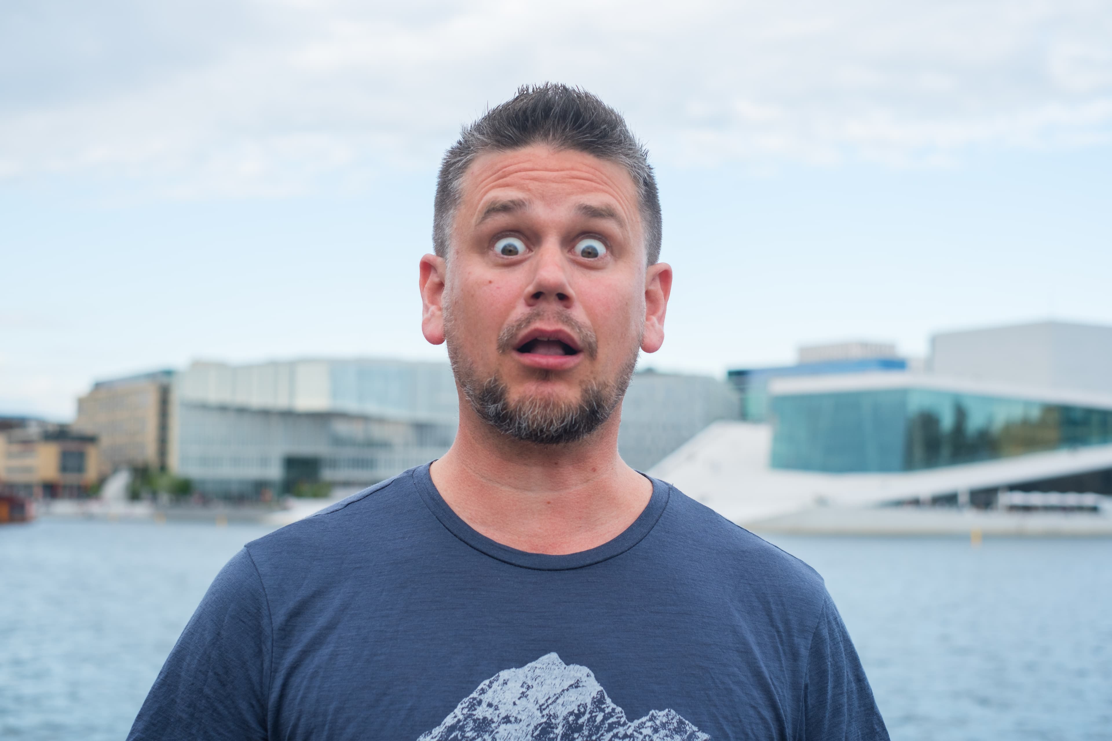 Snorre Bue with a surprised expression outdoors